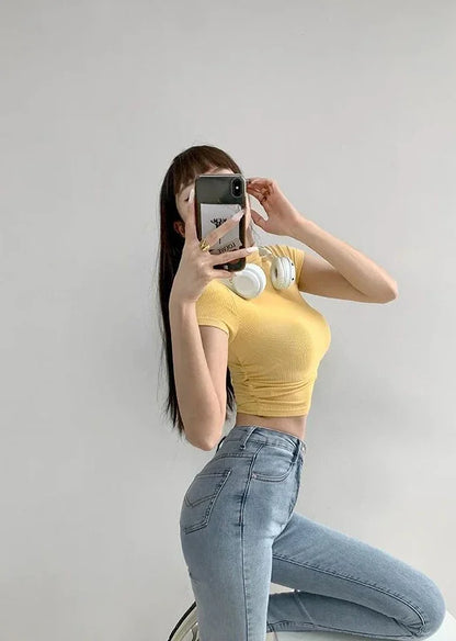 T Shirt For Women Crop Slim Turtleneck Solid Color Tops Woman Y2k Fashion Korea Polyester Cheap Clothes Youthful Goth Korean Tee
