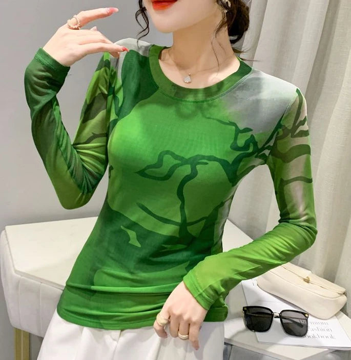 Woman T-shirt 2025 Mesh Skinny Tshirt Top for Women ClothingWith Print Original Fitted Simple Cheap Stylish Cool Beautiful Tee