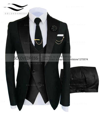 ( Jacket + Vest + Pants )Suits for Mens 2024 Casual Business Suit High-end Social Formal Suit 3 Pcs Set Groom Wedding Men