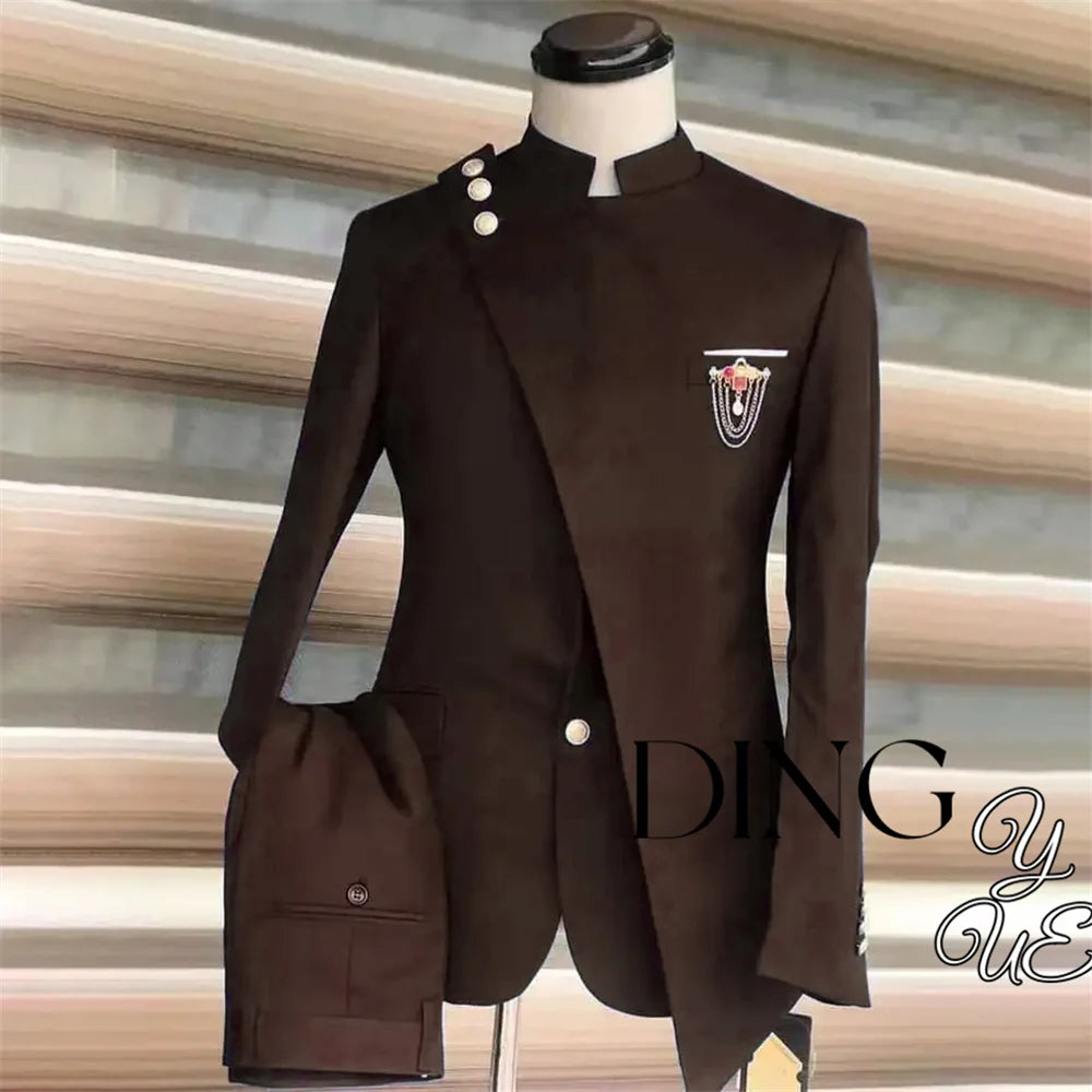 Wedding Suit For Men Set Navy Blue Blazers Formal 2 Pieces Jackets Pants Classic Business Coats Traje Formal Para Hombre