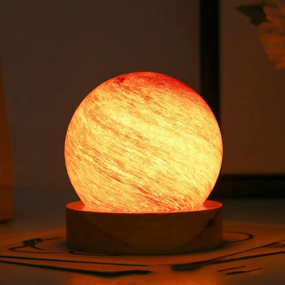 USB Plug in 3D Planet Glass Lamp With Wooden Stand 3 Color Light Galaxy Crystal Ball Dimmable Luminous Glass Sphere