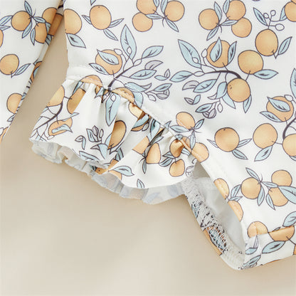 Kids Baby Girl Summer Swimwear Floral Print Backless Ruffles Long Sleeve Bodysuit Bathing Suit Girls Beachwear 0-4 Years