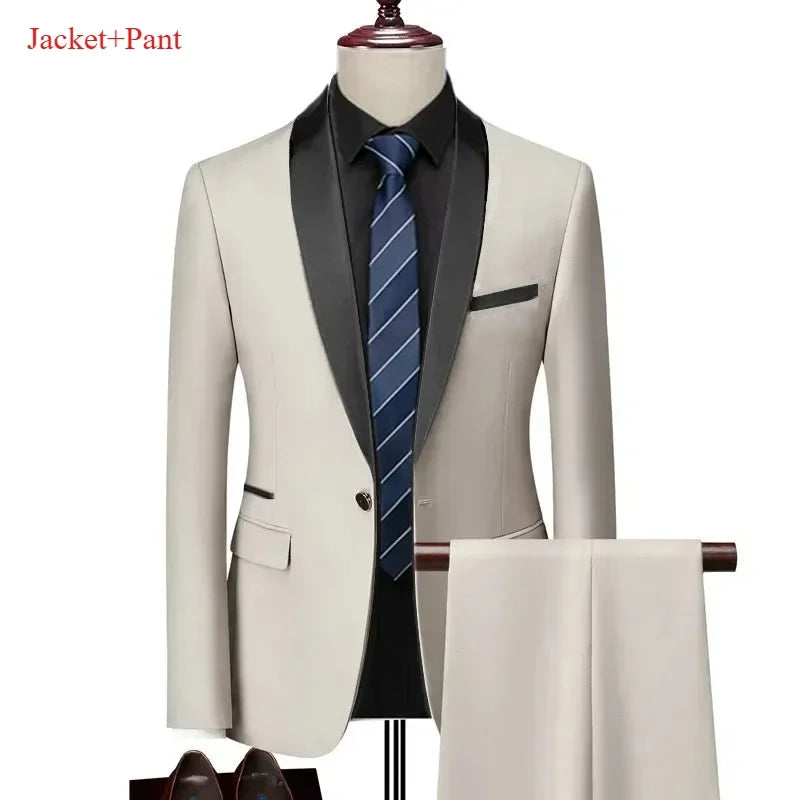 New Men's 2/3 Pieces Suit Formal Business Notch Lapel Slim Fit Tuxedos Best Man Blazer For Wedding Dress