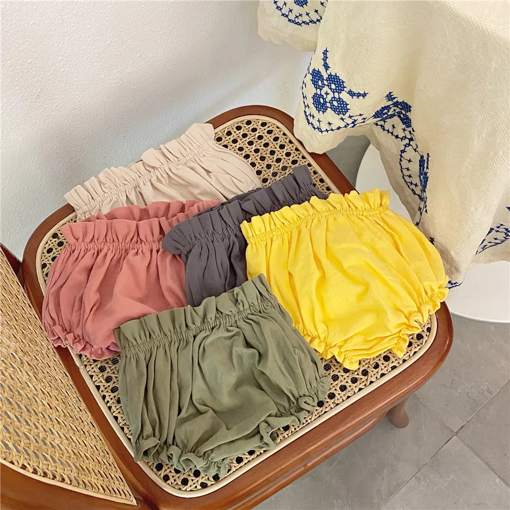 Baby Girls Bloomer Toddler Cotton Linen Shorts Frill Diaper Cover 0-2 Years