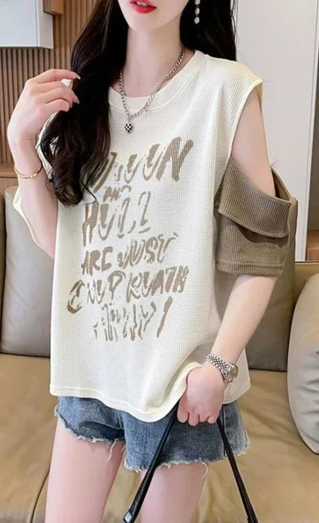 T Shirt For Women Off Shoulder Graphic Tops Woman Green Summer Outfit Fashion Women's Clothing 2025 Female Wholesale Clothes