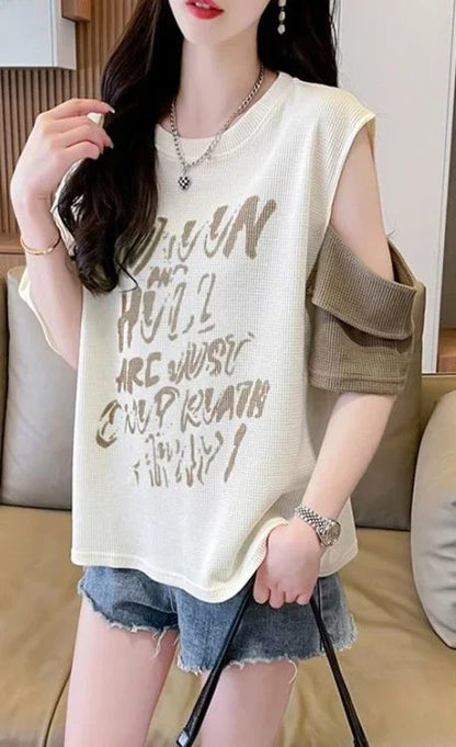 T Shirt For Women Off Shoulder Graphic Tops Woman Green Summer Outfit Fashion Women's Clothing 2025 Female Wholesale Clothes