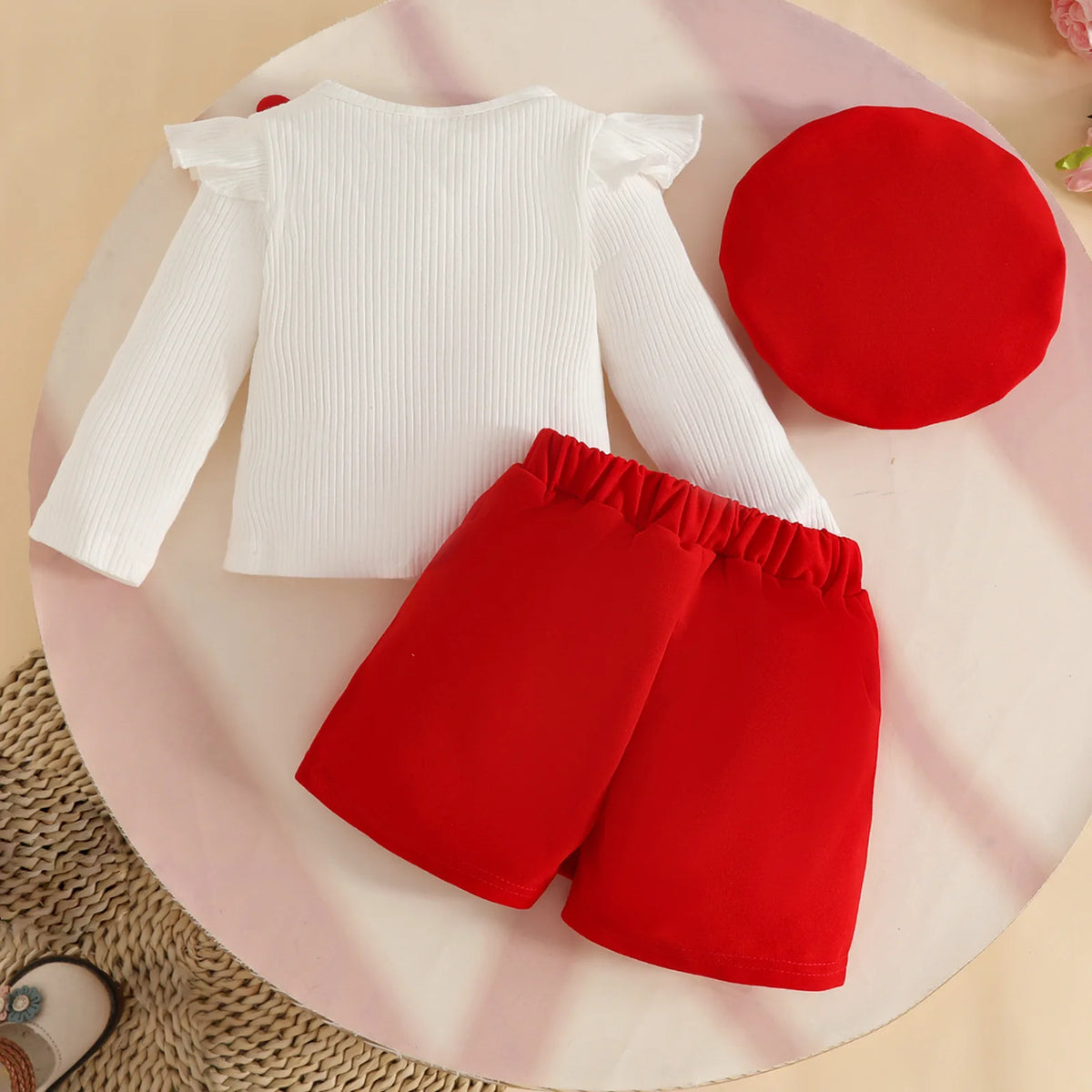 Spring Kids Girls Clothes Baby Casual Long Sleeve Flower Tops With Shorts Beret Infant Cute Outfits Sets Children's Clothing