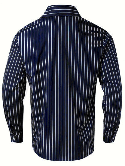 Spring Autumn Men Clothes Long Sleeve Stripe Shirt Men Casual Button Cardigan Shirt Tops Men Slim Fit Microprojectile Shirt Tops
