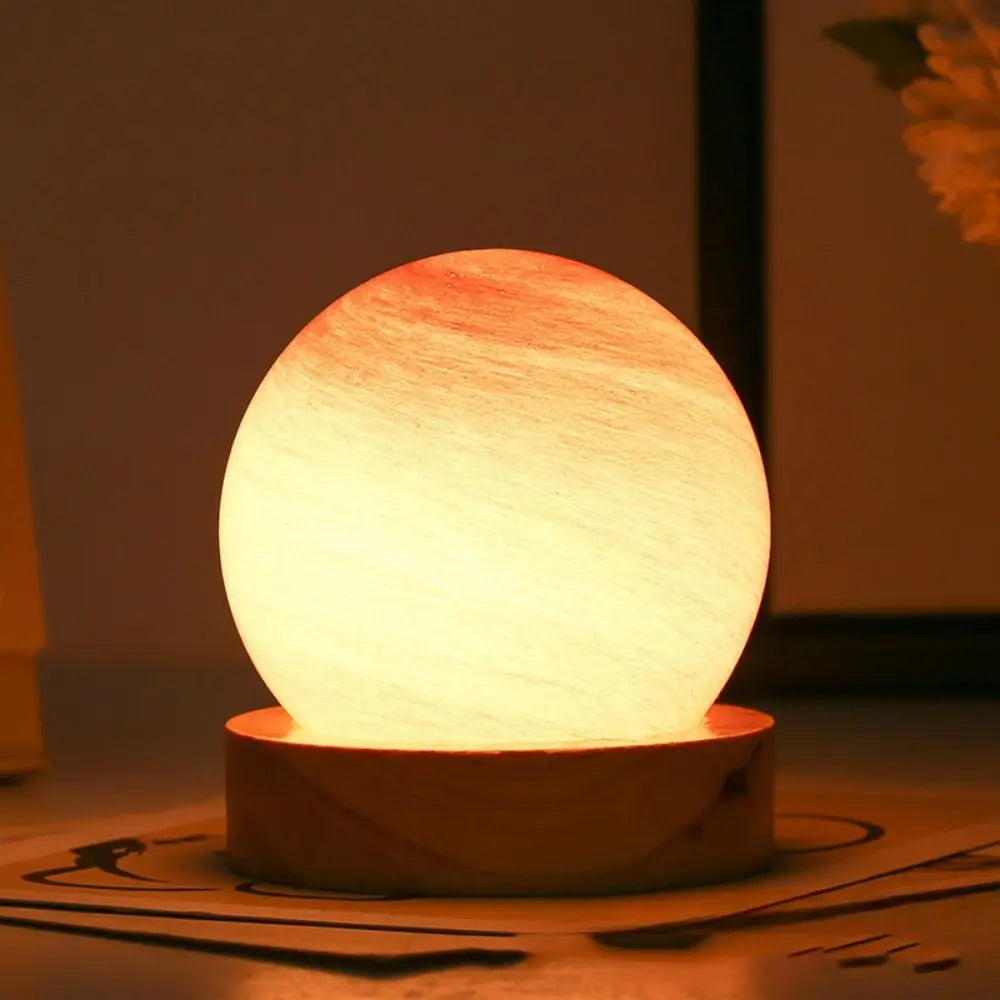 USB Plug in 3D Planet Glass Lamp With Wooden Stand 3 Color Light Galaxy Crystal Ball Dimmable Luminous Glass Sphere