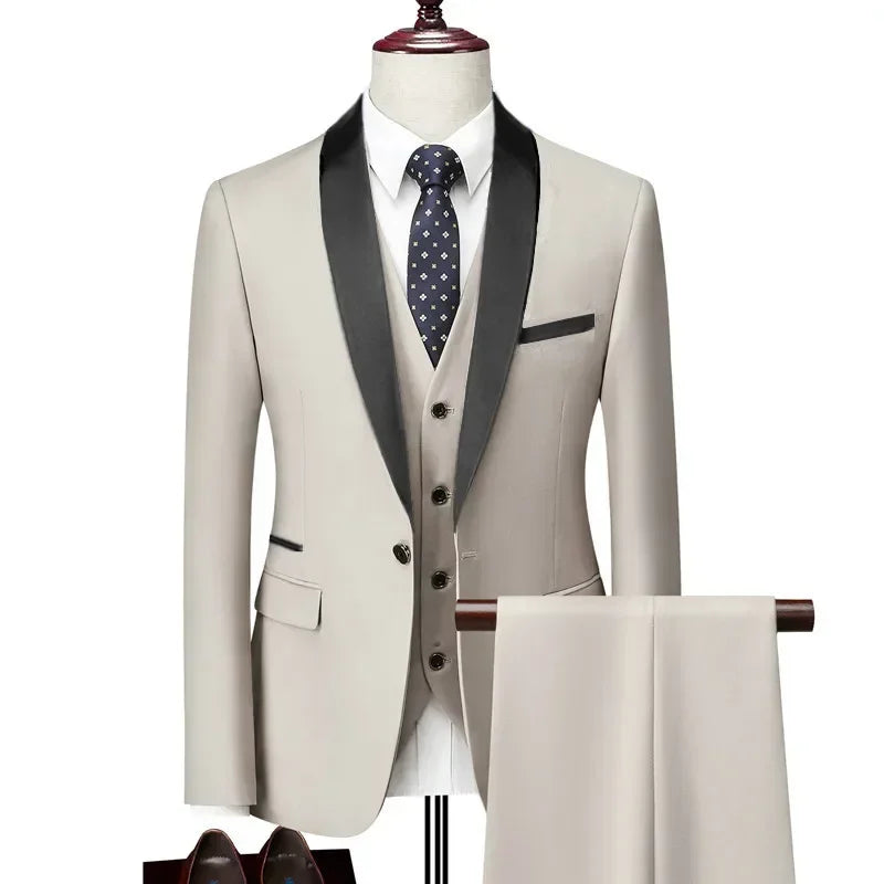 New Men's 2/3 Pieces Suit Formal Business Notch Lapel Slim Fit Tuxedos Best Man Blazer For Wedding Dress
