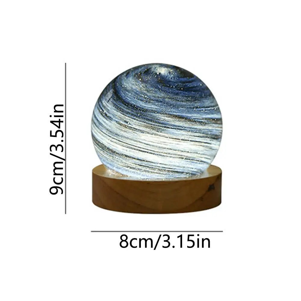 USB Plug in 3D Planet Glass Lamp With Wooden Stand 3 Color Light Galaxy Crystal Ball Dimmable Luminous Glass Sphere