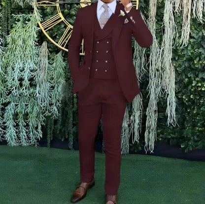 Men's slim-fit three-piece suit，Three-piece set of vest, blazer and trousers，Ideal for weddings, business and formal occasions