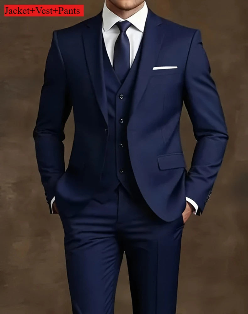 Men's Business Casual Suit for Weddings, Genuine Blazer, Vest and Pants, Big & Tall,Slim Fit Waistcoat, Dress Trousers, US Size