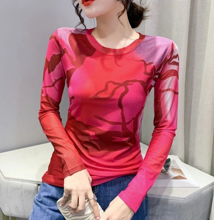 Woman T-shirt 2025 Mesh Skinny Tshirt Top for Women ClothingWith Print Original Fitted Simple Cheap Stylish Cool Beautiful Tee