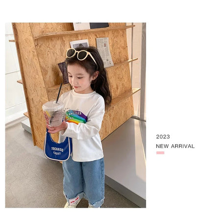 Spring Girl Top And Bottom Clothes Set Korean Fashion Simplicity Suit For Girls Rainbow Printed Long Sleeves+Pants Two Piece Set