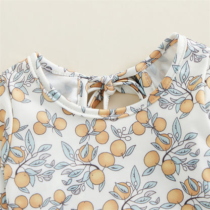 Kids Baby Girl Summer Swimwear Floral Print Backless Ruffles Long Sleeve Bodysuit Bathing Suit Girls Beachwear 0-4 Years