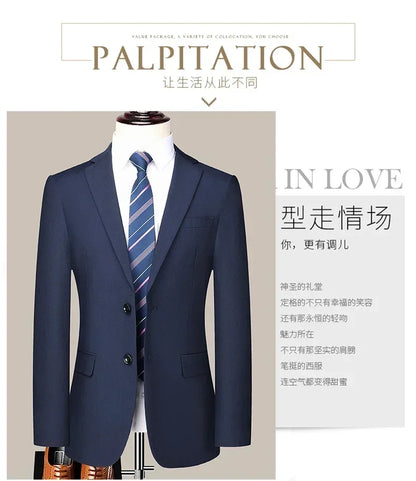 Suit (Blazer+Pants) Men's Fashion Business Outdoor Gentleman Trend Solid Color Casual Slim-fit Wedding Host Gentleman Suit S-6XL
