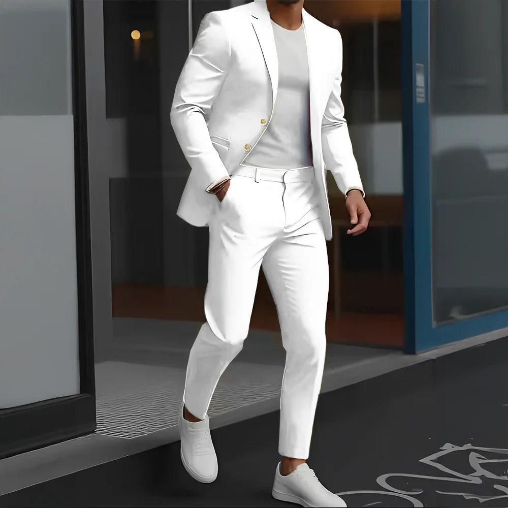 Formal Suit for Mens Business Work Clothes Office Jacket Pants 2-Piece Suit Wedding Groom Tuxedo 2-Button Blazer