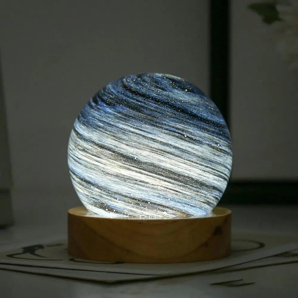USB Plug in 3D Planet Glass Lamp With Wooden Stand 3 Color Light Galaxy Crystal Ball Dimmable Luminous Glass Sphere