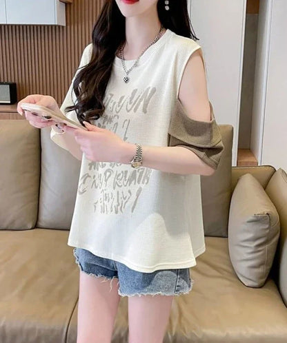 T Shirt For Women Off Shoulder Graphic Tops Woman Green Summer Outfit Fashion Women's Clothing 2025 Female Wholesale Clothes