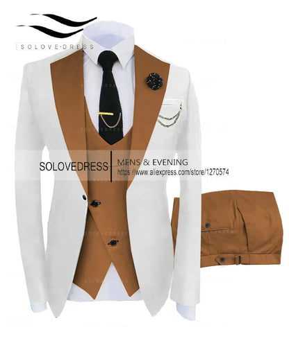 ( Jacket + Vest + Pants )Suits for Mens 2024 Casual Business Suit High-end Social Formal Suit 3 Pcs Set Groom Wedding Men