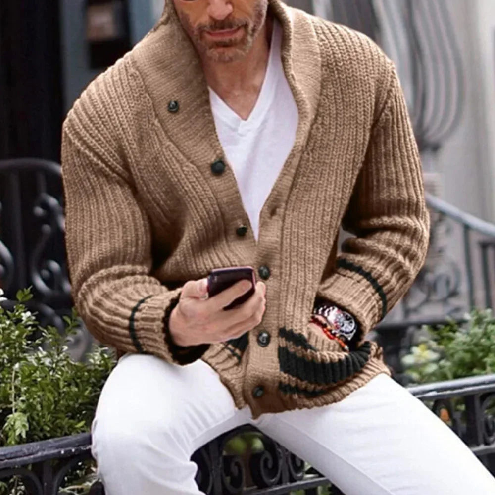 2026 Autumn Winter Men Knitted Sweaters Warm Coats Men's Streetwear Single Breasted Top Cardigan Yellow Red Solid Sweater Male