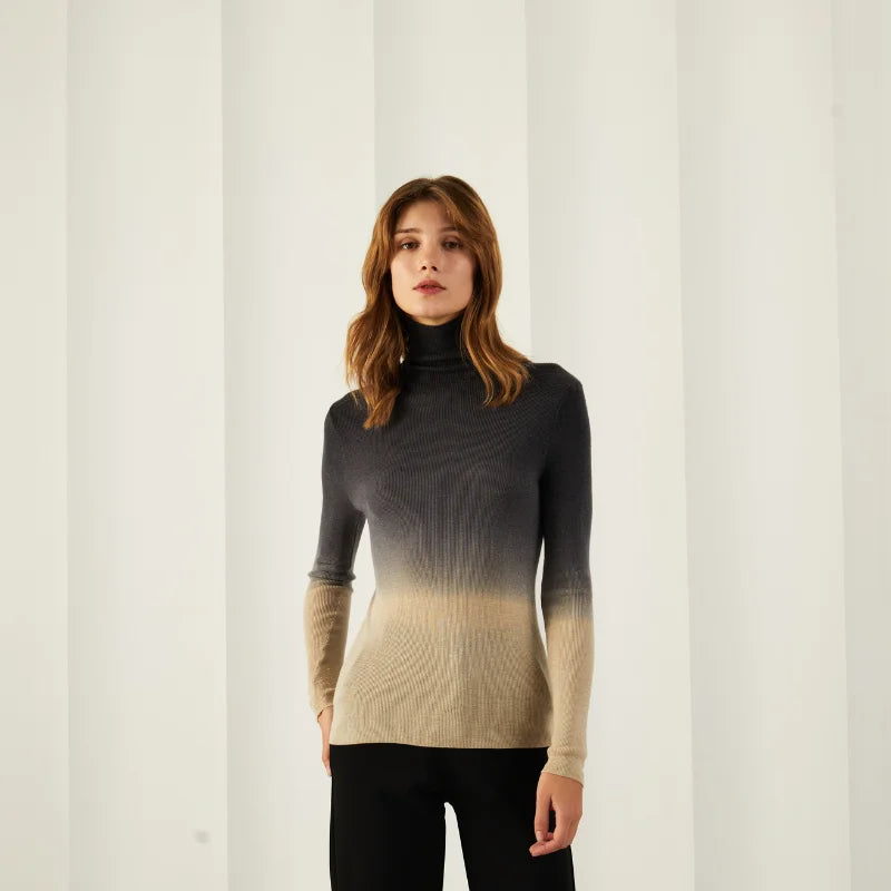 Casual Wool Turtleneck Sweater Women Pullover Vintage Winter Warm Long Sleeve Sweaters & Jumpers Gradient Sweater For Women 2023