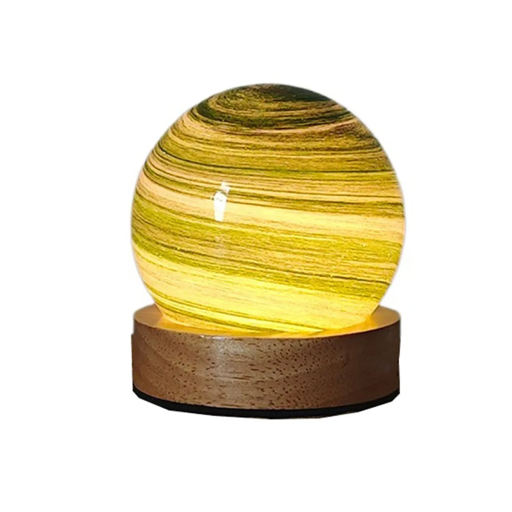 USB Plug in 3D Planet Glass Lamp With Wooden Stand 3 Color Light Galaxy Crystal Ball Dimmable Luminous Glass Sphere