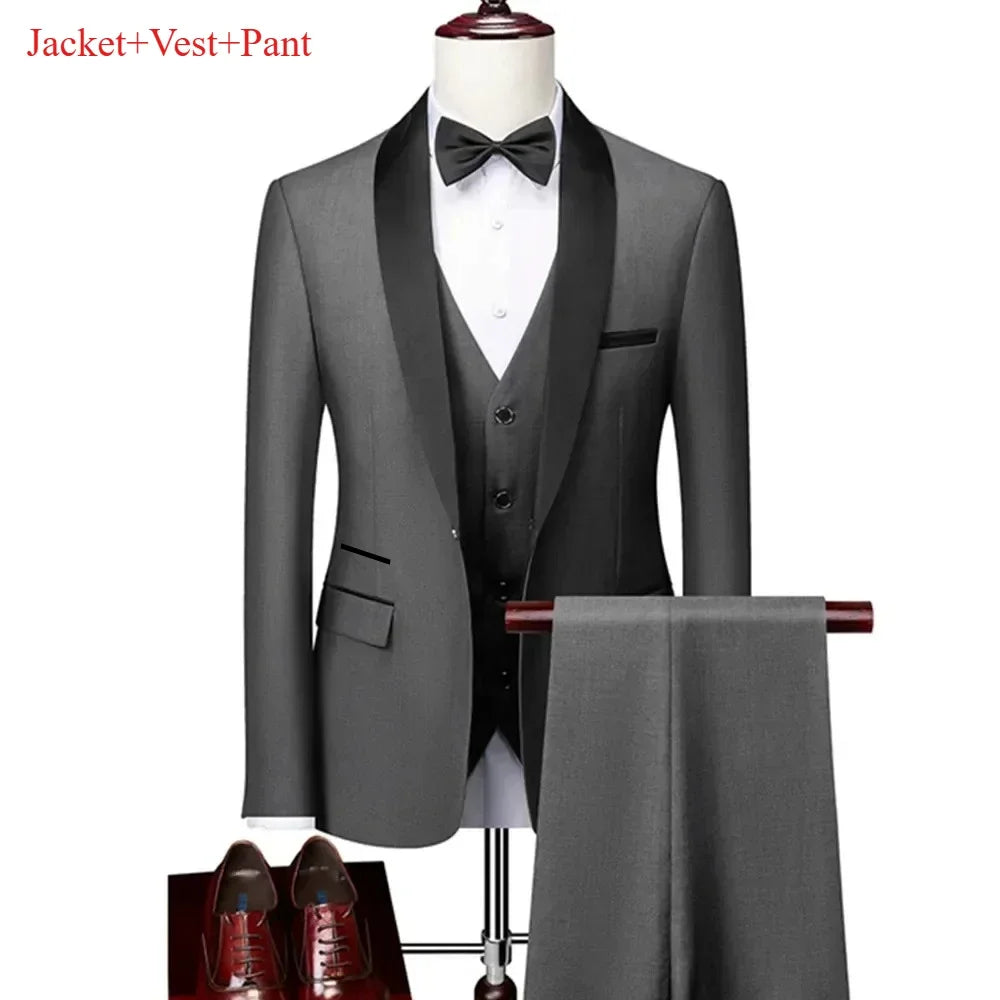 New Men's 2/3 Pieces Suit Formal Business Notch Lapel Slim Fit Tuxedos Best Man Blazer For Wedding Dress