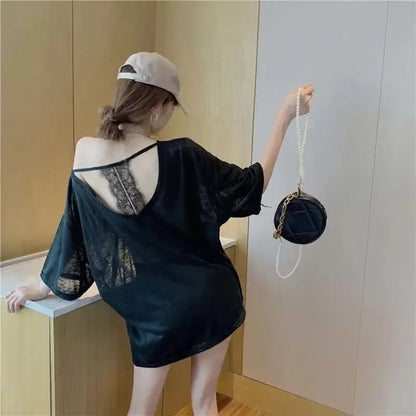 T Shirt For Women Summer Outfit Sexy Baggy Graphic Tops Woman Long Aesthetic Clothing Elegant Tee Trending Korean Streetwear