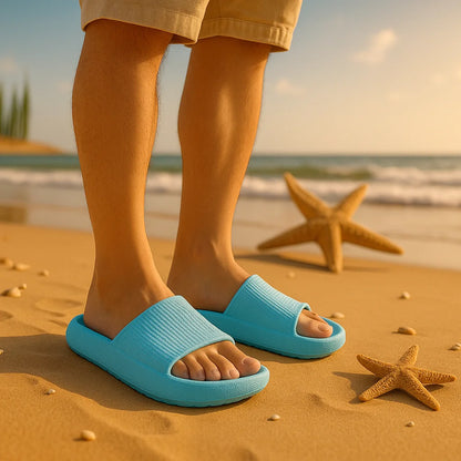 EVA Thick Sole 4cm Beach Slippers Cloud-Like Comfort Home Use Couple Height Increasing Indoor Solid Color Summer Sandals