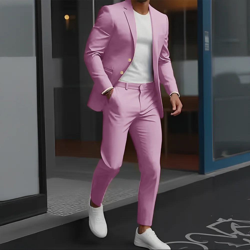 Formal Suit for Mens Business Work Clothes Office Jacket Pants 2-Piece Suit Wedding Groom Tuxedo 2-Button Blazer