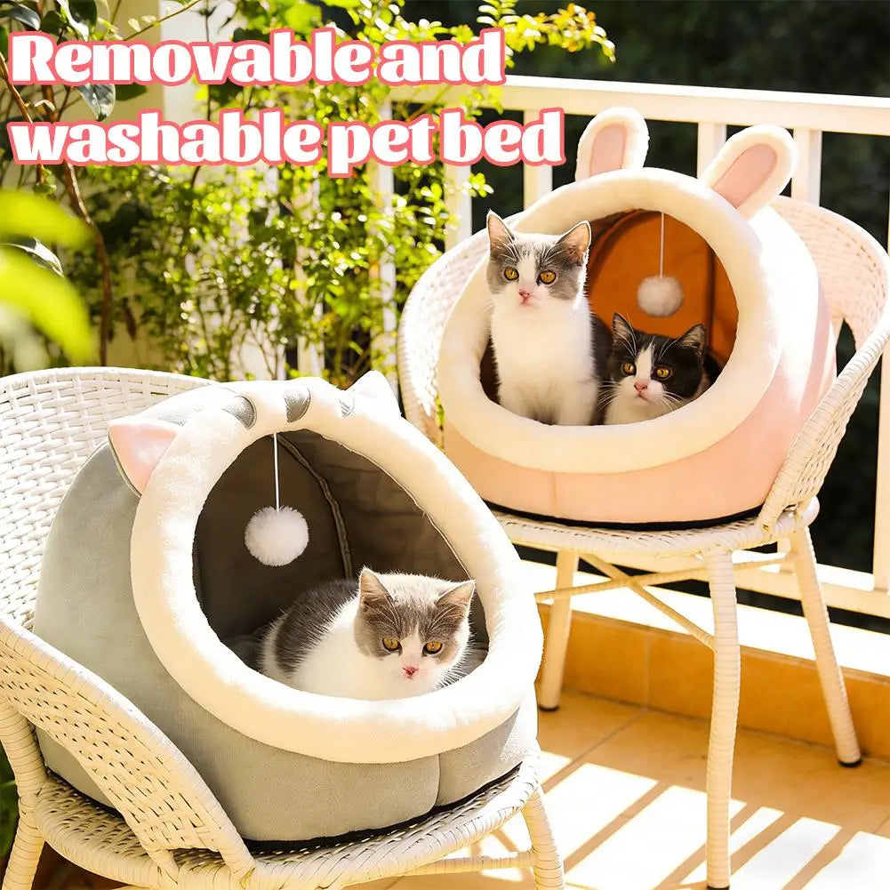 Pet Tent Cave Bed for Cats Small Dogs Self-Warming Cat Tent Bed Cat Hut Comfortable Pet Sleeping Bed Foldable Removable Washable