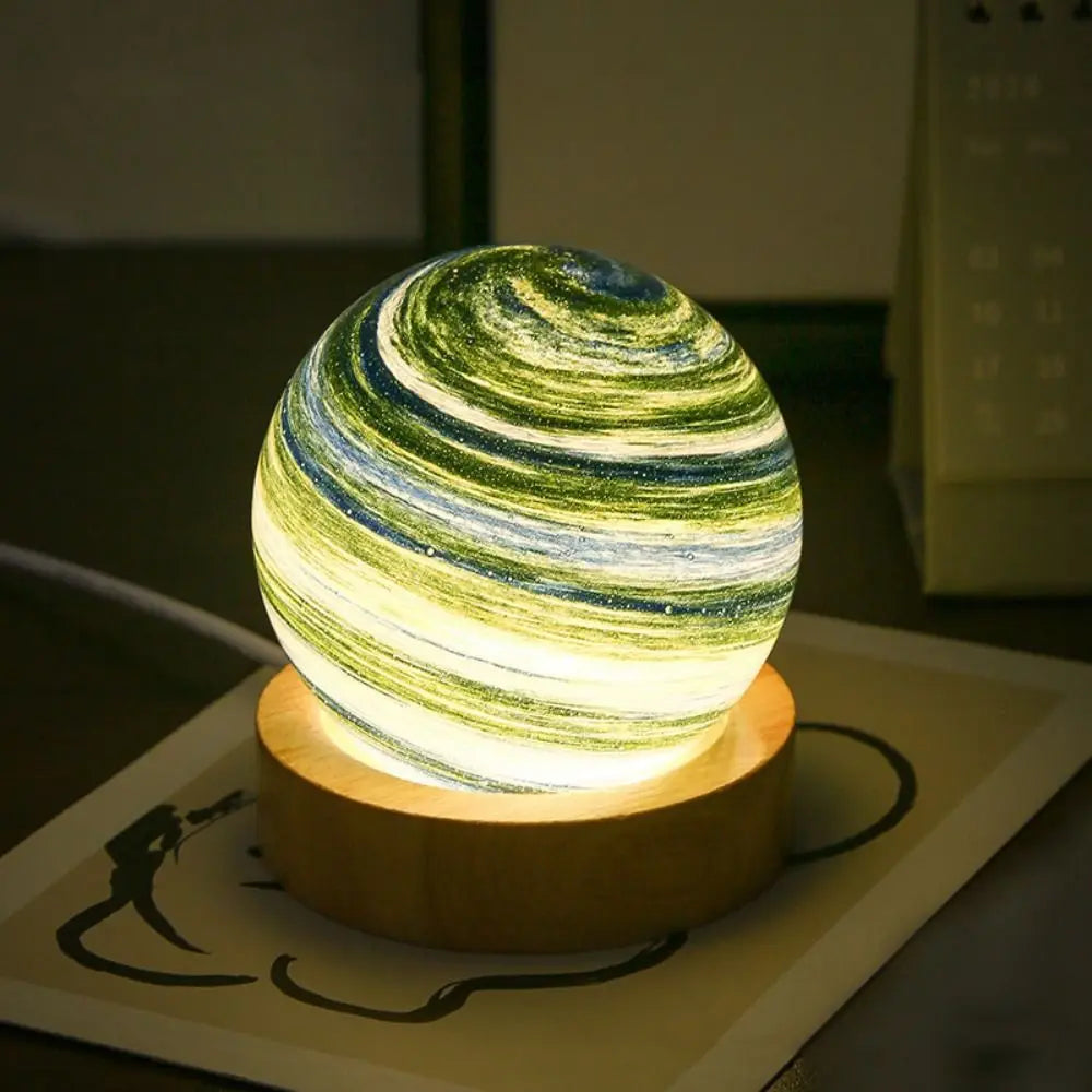 USB Plug in 3D Planet Glass Lamp With Wooden Stand 3 Color Light Galaxy Crystal Ball Dimmable Luminous Glass Sphere