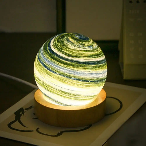 USB Plug in 3D Planet Glass Lamp With Wooden Stand 3 Color Light Galaxy Crystal Ball Dimmable Luminous Glass Sphere