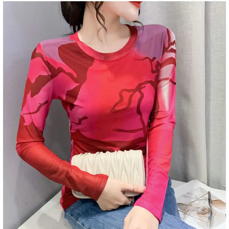 Woman T-shirt 2025 Mesh Skinny Tshirt Top for Women ClothingWith Print Original Fitted Simple Cheap Stylish Cool Beautiful Tee
