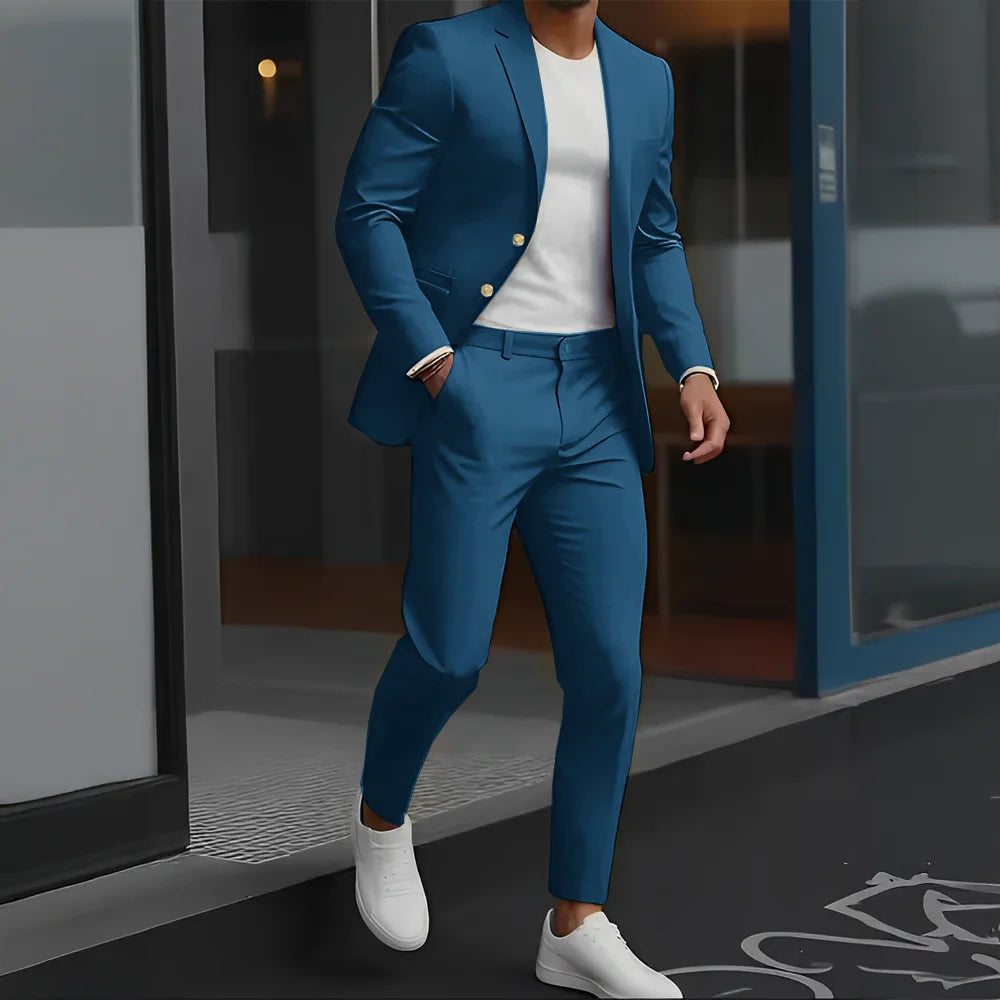 Formal Suit for Mens Business Work Clothes Office Jacket Pants 2-Piece Suit Wedding Groom Tuxedo 2-Button Blazer