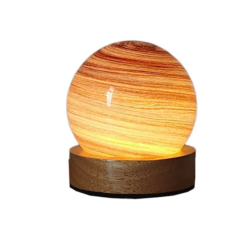 USB Plug in 3D Planet Glass Lamp With Wooden Stand 3 Color Light Galaxy Crystal Ball Dimmable Luminous Glass Sphere