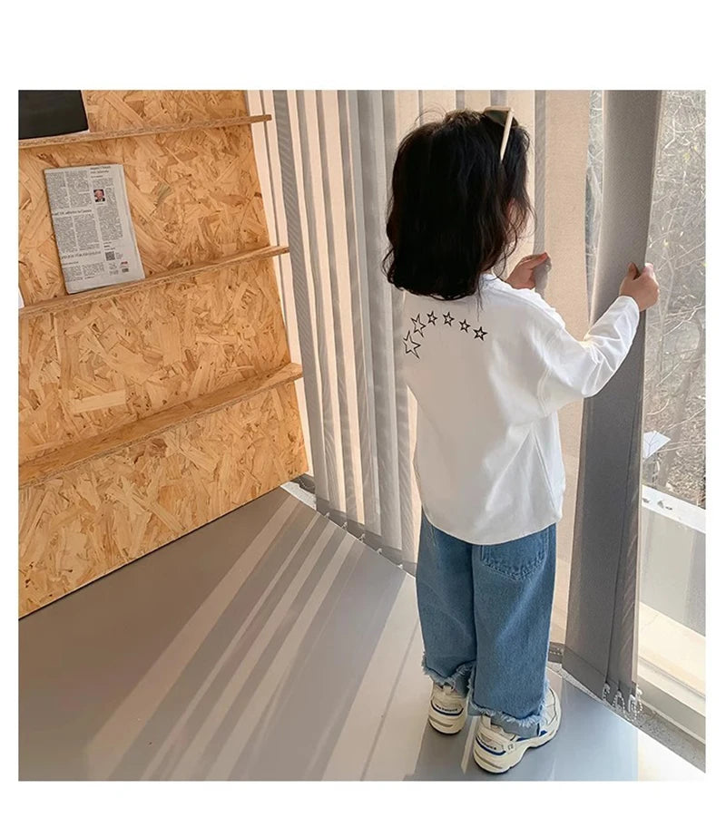 Spring Girl Top And Bottom Clothes Set Korean Fashion Simplicity Suit For Girls Rainbow Printed Long Sleeves+Pants Two Piece Set