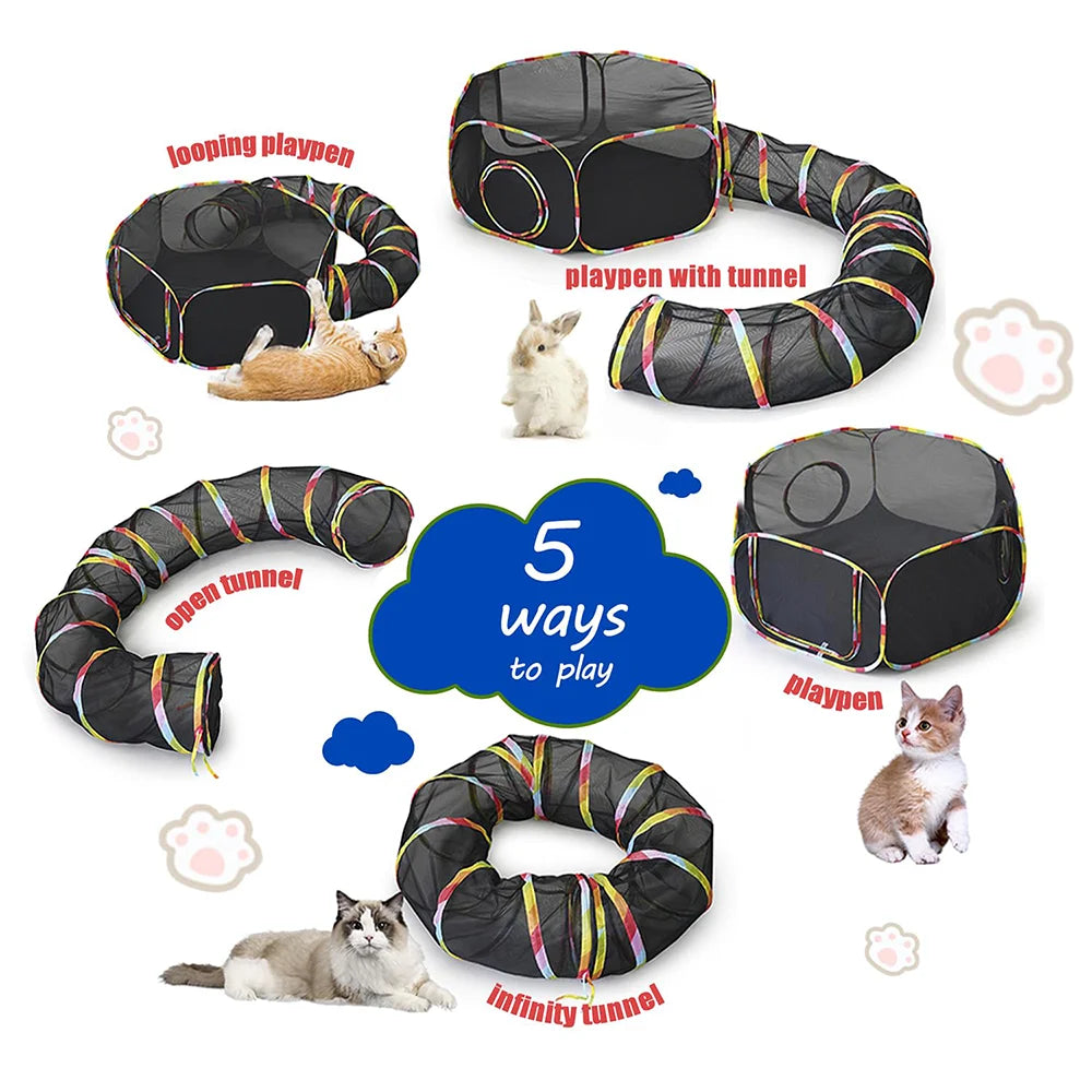 Outdoor Playground Cat Cage Outdoor Cat Tunnel Outdoor Portable Cat Tent with Storage Bag Outdoor Cat Fence Pet Fence