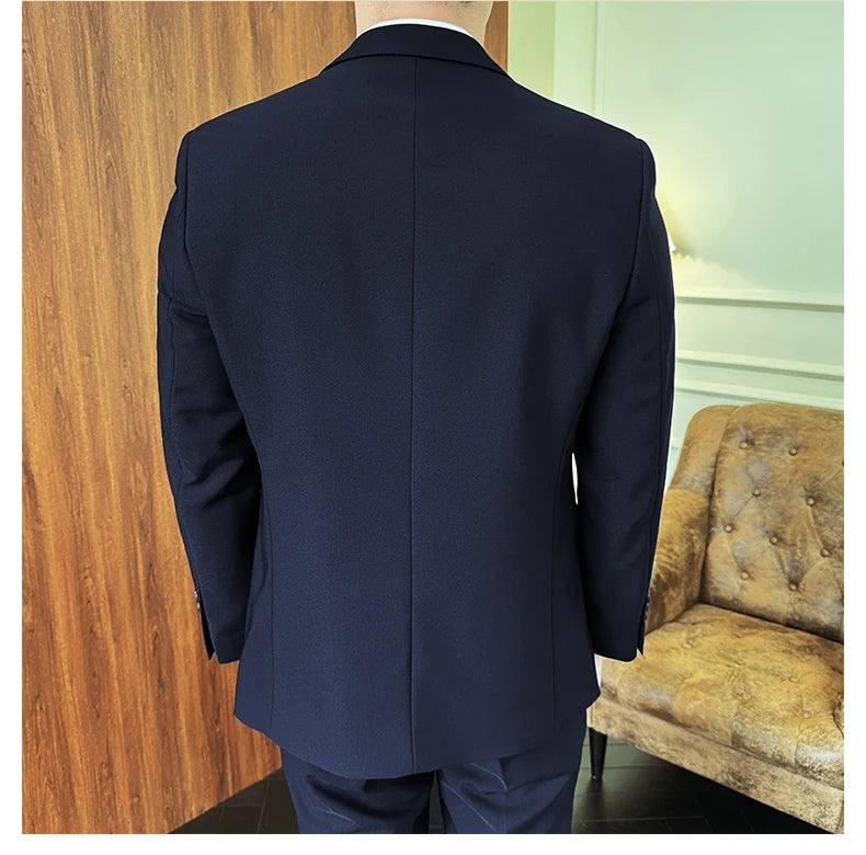 Suit (Blazer+ Pants) Fashion Men Solid color Business Wedding Work Casual Slim Professional Dress Groom Best Man Gentleman Suit