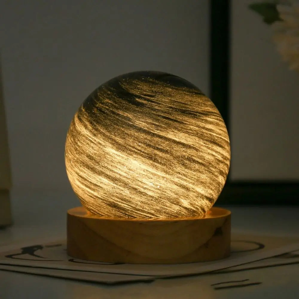 USB Plug in 3D Planet Glass Lamp With Wooden Stand 3 Color Light Galaxy Crystal Ball Dimmable Luminous Glass Sphere