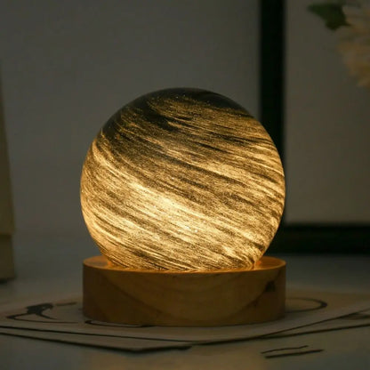 USB Plug in 3D Planet Glass Lamp With Wooden Stand 3 Color Light Galaxy Crystal Ball Dimmable Luminous Glass Sphere