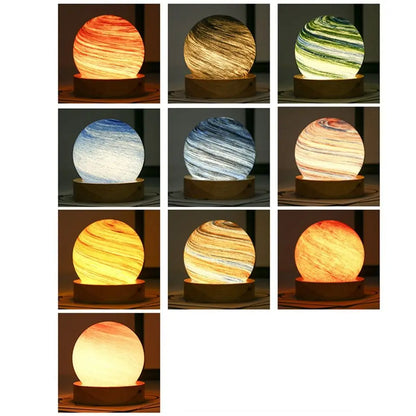 USB Plug in 3D Planet Glass Lamp With Wooden Stand 3 Color Light Galaxy Crystal Ball Dimmable Luminous Glass Sphere