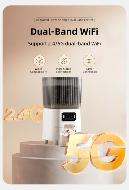 Automatic Cat Food Machine, 5G Wifi Connection, Pet Timed Intelligent Feeder with Preservation Function, Suitable for Cats/Dogs