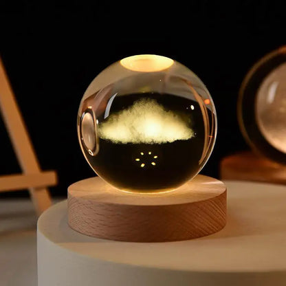 3D Crystal Lights Lamp Glowing Planetary Galaxy Night Light Crystal Ball Night Lights Bedside Light Home Decor Christmas Gift