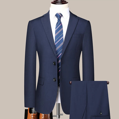 Suit  (Blazer+ Trousers) Men's Casual Formal Business Gentleman Solid Color Hosting Four Seasons Slimming Wedding Fashion Suit