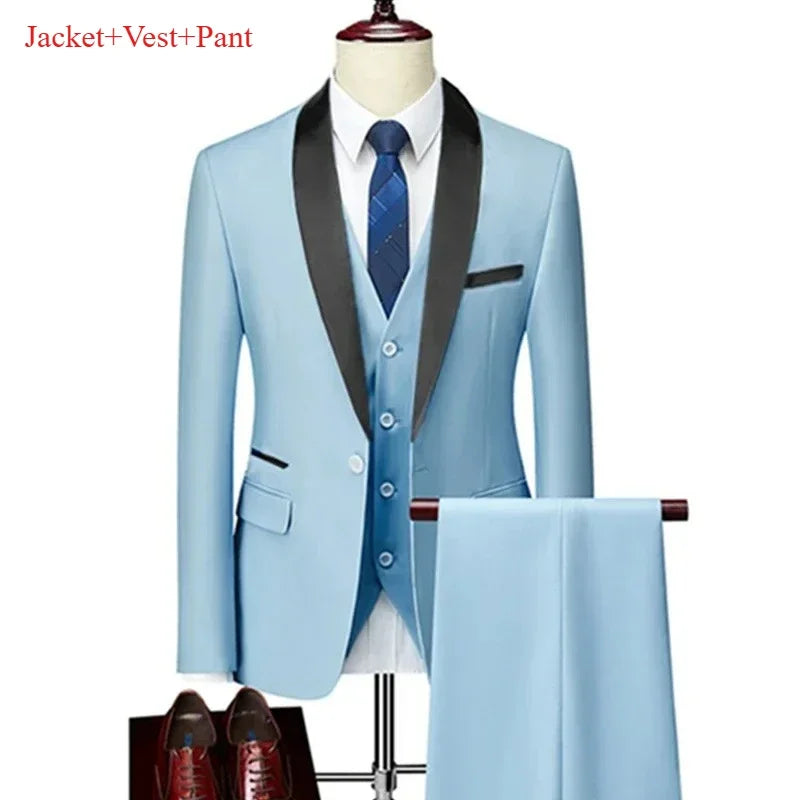 New Men's 2/3 Pieces Suit Formal Business Notch Lapel Slim Fit Tuxedos Best Man Blazer For Wedding Dress