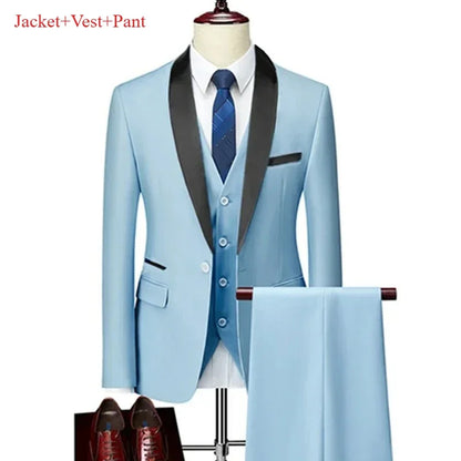 New Men's 2/3 Pieces Suit Formal Business Notch Lapel Slim Fit Tuxedos Best Man Blazer For Wedding Dress