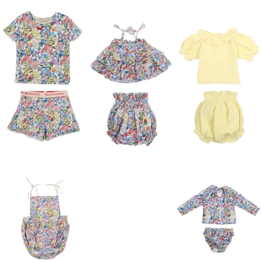 Baby Sets Spring/Summer TNS26 New Girl Printed Short-sleeved T-shirt Shorts Baby Blouse Bloomers Romper